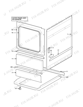 Взрыв-схема плиты (духовки) Tricity Bendix SIE250W (PRINCE) - Схема узла H10 Outer Frame